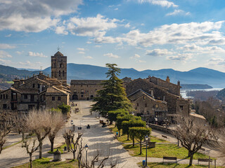 View of the medieval town of Ainsa, in the Aragonese Pyrenees. Huesca. Spain