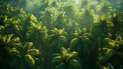 Sunlight Filtering Through a Lush Palm Tree Canopy
