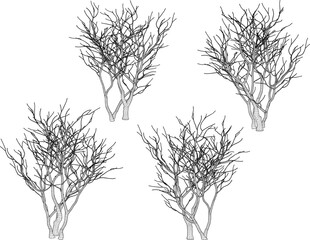 Obraz premium Vector sketch illustration silhouette design of tree plant full of branches without leaves