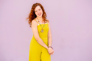 portrait of a beautiful young woman with red hair.. Copy Space. Free Space. Happy