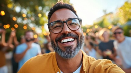 Sunlit celebration with friends at outdoor gathering filled with joy