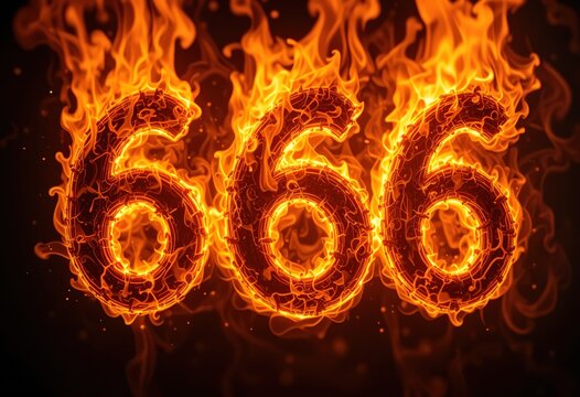The image depicts the number 666 engulfed in intense flames against a dark background.