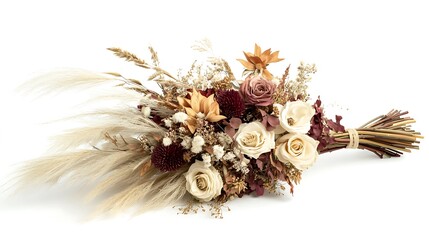 Dried Flower Bouquet with Beige, Burgundy, and White Tones