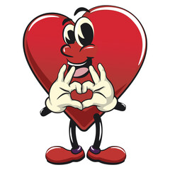 Cute heart vektor illustration mascot character is giving a sign of love with finger, work of hand drawn