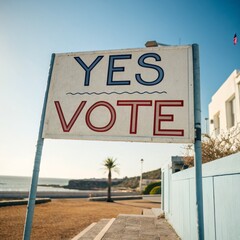 Yes Vote Sign Coastal Composition, Vintage Typography, Political Concept, Outdoor Photography Voting, Election