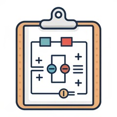 Circuit Diagram on Clipboard Flat Icon Design, Electrical Engineering, Vector Illustration Electrical schematic, circuit board