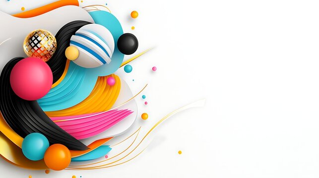 Abstract Colorful Composition with Spheres and Paint Strokes