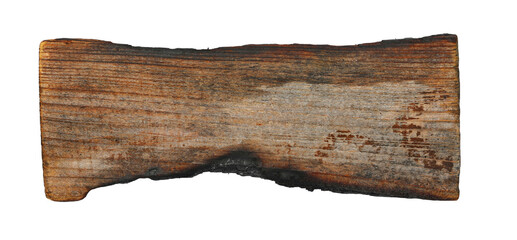 Burnt wooden board, isolated on white, clipping