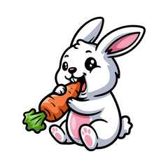 fun cute rabbit eating carrot cartoon colored character isolated drawing line style sketch classic vintage design illustration