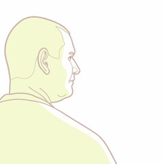 Simple outline drawing of a man in profile view on a minimalistic background with copy space