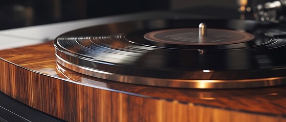 Obraz premium a round vinyl record placed on a retro turntable.