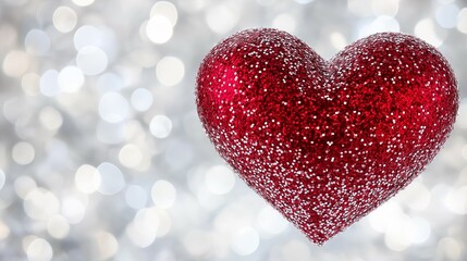 Fototapeta premium Shiny red heart on a gray background. Minimal Valentine and love concept with copy space. 