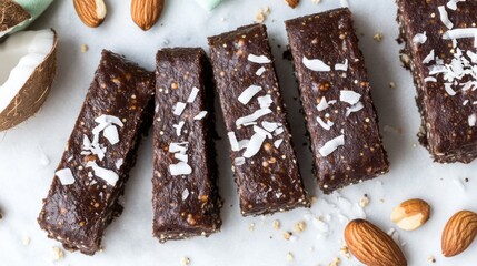 Healthy Chocolate Almond Coconut Snack Bars for Clean Eating and Nutrition
