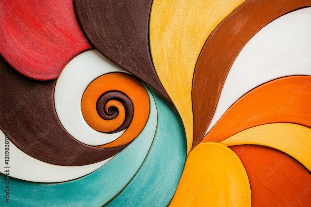 Poster a clean, abstract representation of a spiral with bright, popping colors, symbolizing the playful an