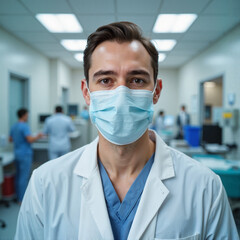 Doctor wearing mask in hospital setting