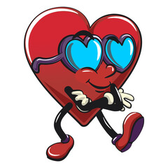 Cute heart vektor illustration mascot character wearing heart shaped beach sunglasse, work of hand drawn
