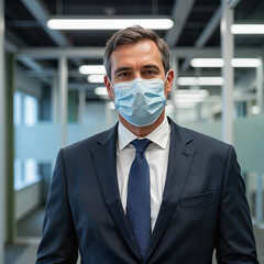 Businessman wearing mask in modern office