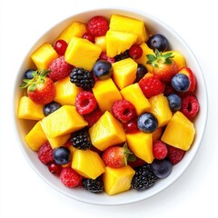 A refreshing mixed fruit salad with mango, pineapple, and berries