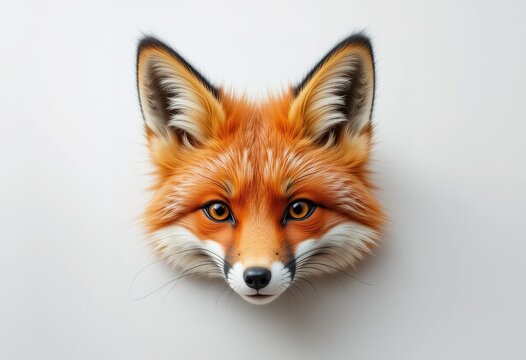 A close-up portrait of a red fox head, showcasing its detailed fur and expressive eyes against a clean white backdrop.