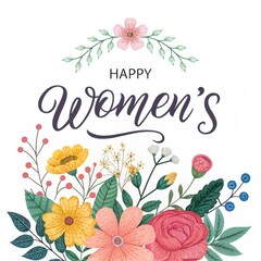 Happy Women's Day Floral Greeting Card Watercolor Flower Bouquet Illustration, Women's Day, Floral Design Women's Day, greeting card