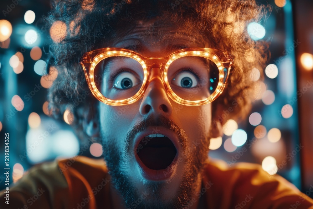 Poster A gamer sitting in front of a glowing screen, their face lit up with shock and excitement as they witness an unexpected plot twist in their game