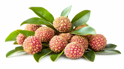 Fresh lychees with leaves, isolated, food photography, healthy eating