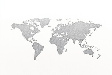 Grey dotted world map. Global map. Suitable for websites, annual reports, infographics, educational materials. Represents global communication, connections through travel, technology. Modern graphic