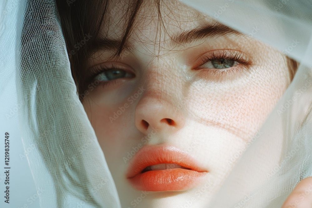 Poster A hyper-realistic close-up of a person face, their brows furrowed and lips slightly parted as they stare at a perplexing object in their hand, with visible pores and fine lighting details