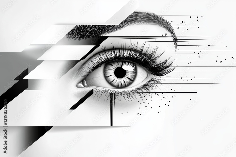 Aufkleber a minimalist design of a wide-open eye with jagged, radiating lines around it to symbolize shock, dr