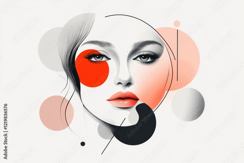 Aufkleber a minimalist illustration of a face with flushed red cheeks and wide eyes, drawn with clean black li