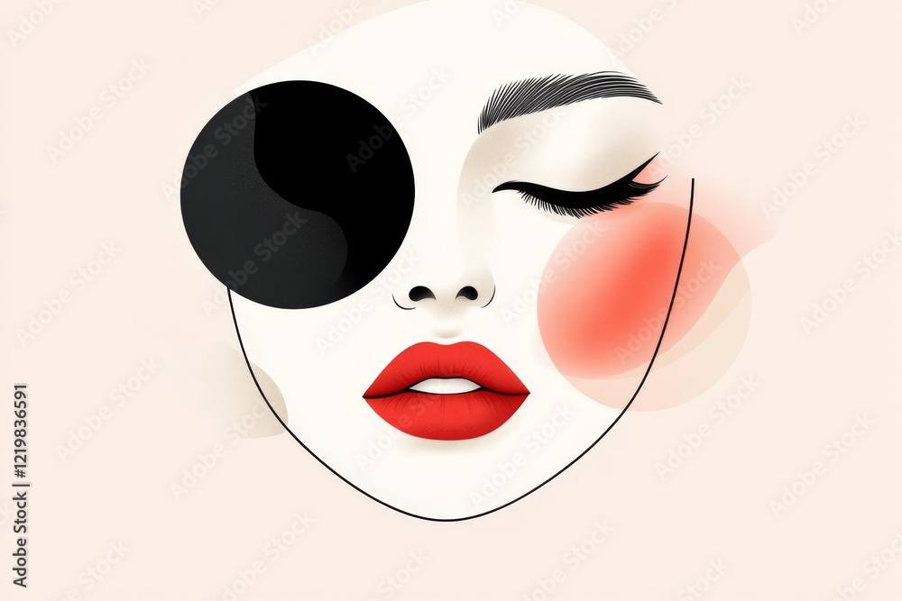 Poster a minimalist illustration of a face with flushed red cheeks and wide eyes, drawn with clean black li