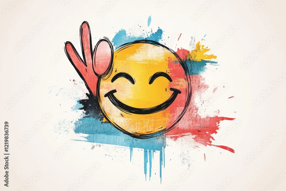 Aufkleber A minimalist line drawing of a smiling face with a hand covering the mouth, symbolizing playful amusement, set against a soft gradient background