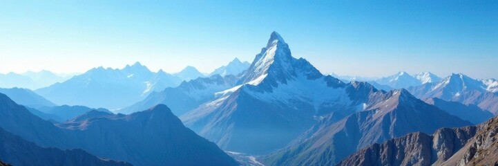 Obraz premium Majestic mountain peaks under a vast blue sky, serenity, landscape, altitude