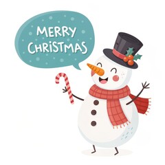 Merry Christmas Snowman Cartoon Illustration, Art, Holiday Cheer, Christmas character Snowman, Christmas