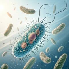 Microbial Composition 3D Render of Bacteria with Internal Structures, Microbiology, Cell Biology Microbiology, Bacteria