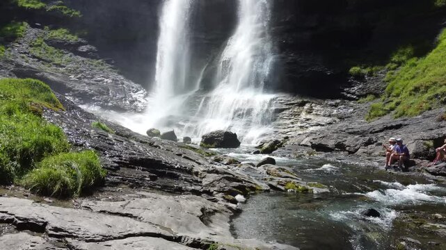 Aerial view of Cascade du Rouget (Rouget Waterfalls) in Sixt-fer-a-cheval in Haute-Savoie France