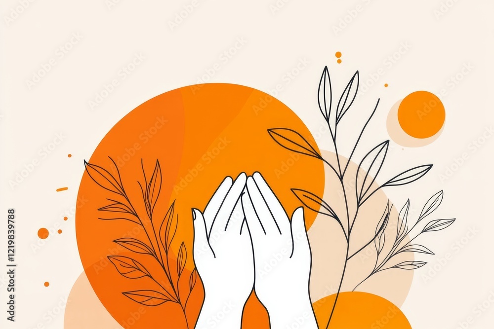 Aufkleber a simple line drawing of hands pressed together in gratitude, with a soft gradient background transi