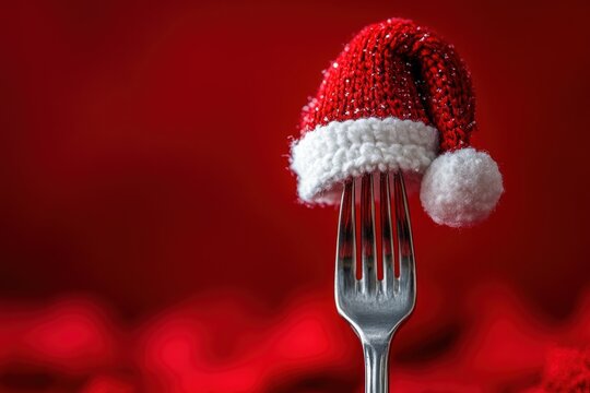 Festive Cutlery Fork with Santa Hat for Christmas Dinner Celebration - Powered by Adobe
