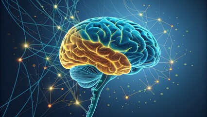Neural Network Brain 3D Render of Human Brain with Illuminated Connections, Neurology, Neuroscience Neuroanatomy, Brain Mapping