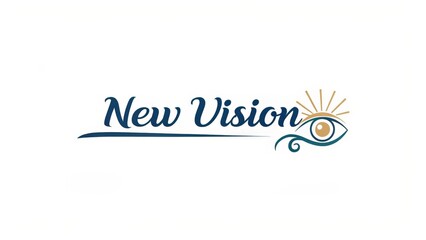 Obraz premium New Vision Logo Eye and Sunburst Design, Cursive Script, White Background, Vision, Brand Identity logo design, branding