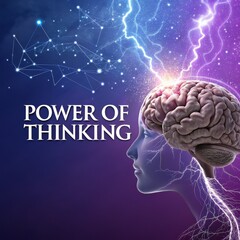 Power of Thinking Brain, Lightning, Neural Network, Abstract Digital Art, Purple Background Mind Power, Brainwave