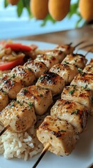 Delicious Grilled Chicken Skewers with Rice and Vegetables | Tasty BBQ Recipe for Perfect Summer Meals | Healthy and Easy Chicken Kabobs with Fresh Ingredients