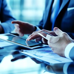 Professional Businessmen Having a Discussion with Digital Devices in Office Meeting