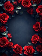 Elegant Red Roses Frame on Dark Background - Romantic Floral Border Design for Valentine&rsquo;s Day, Weddings, and Special Occasions