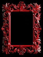 Ornate Red Baroque Frame on Black Background - Luxurious Vintage Decorative Border Design for Art, Photography, and Elegant Themes