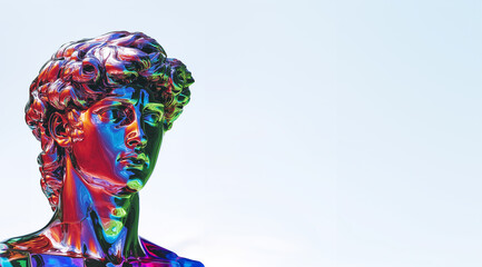 Silhouette of ancient Greek male marble statue. Head only. Minimal creative concept of art, modern philosophy, fun democracy symbol. Iridescent colors