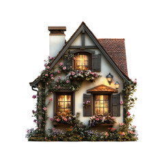 Charming Cottage at Dusk A Fairytale Home with Flowers