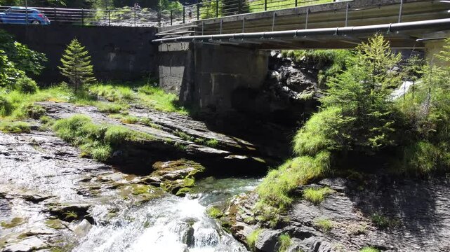 Aerial view of Cascade du Rouget (Rouget Waterfalls) in Sixt-fer-a-cheval in Haute-Savoie France