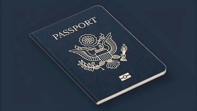 US Passport Design Dark Blue Swirl Pattern, Eagle Emblem, Travel Document Concept, Passport Design, Travel Visa Passport, Travel