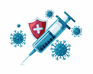 vector covid vaccine syringe on coronavirus background 